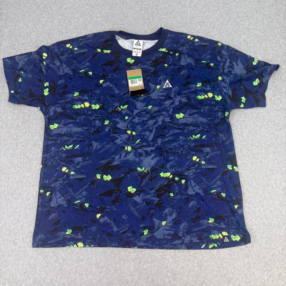 Nike ACG Leafcutter Dri-FIT T-Shirt Blue Leaf Print HJ0794-410 Mens XL Loose Fit